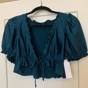 Silky front tie crop top blouse. Urban Outfitters